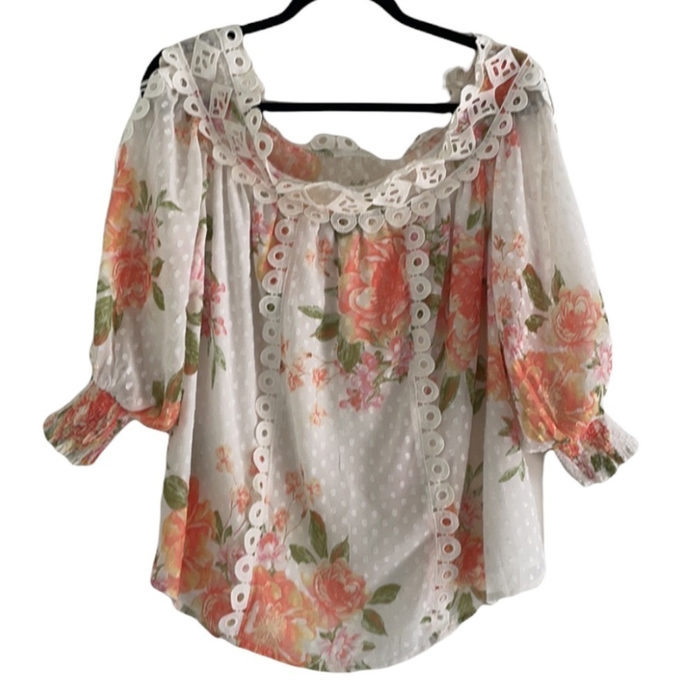 Champagne and Strawberry off shoulder floral top